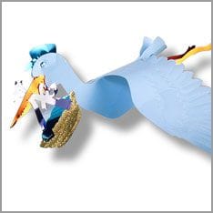 Stork figure brings babies