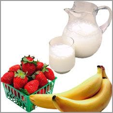 Strawberries, bananas, milk