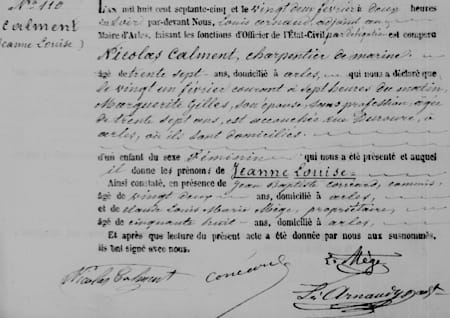 Jeanne Calment Geburtsurkunde Jeanne Calment Geburtsurkunde