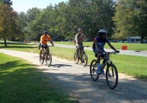 Group with mountain bikes