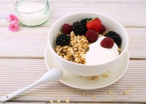 Oatmeal with fruit breakfast
