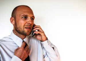 Nervous man on the phone