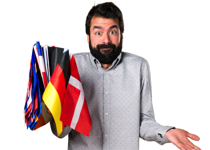 Mann mit Landesfahnen